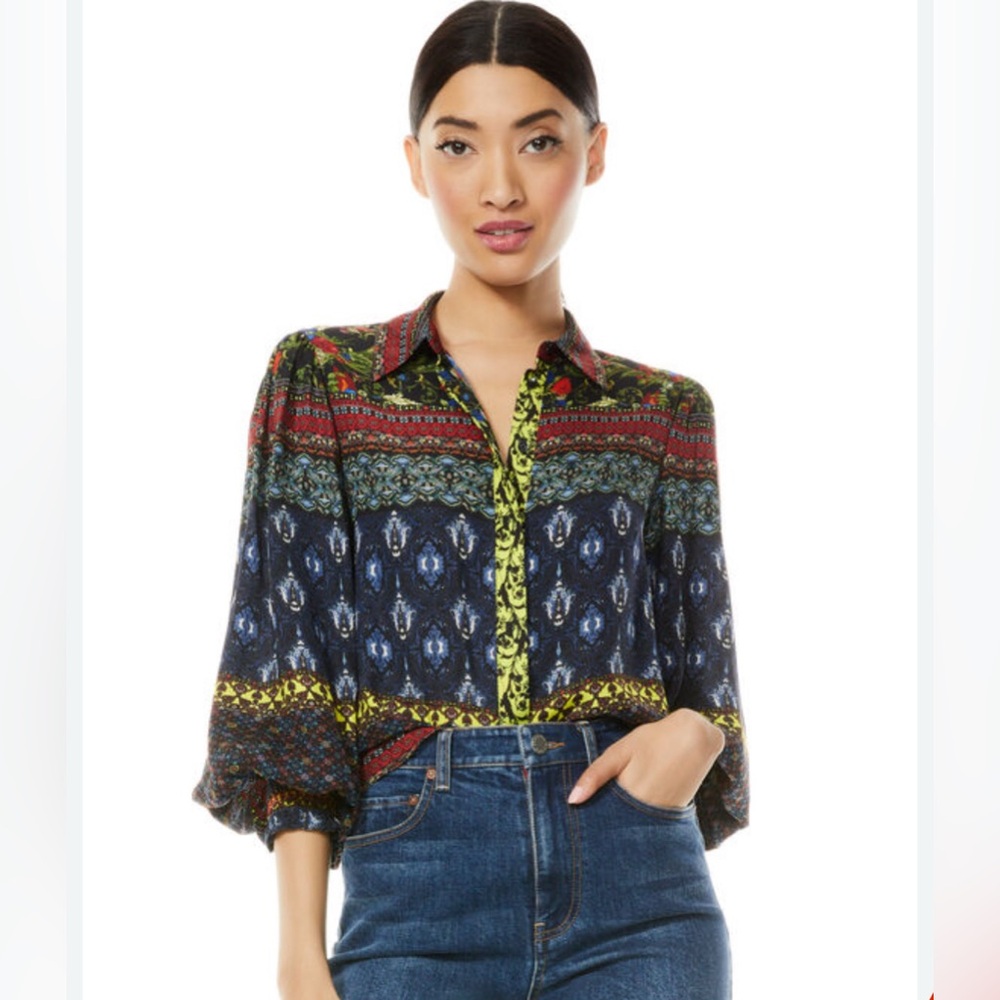 Alice + Olivia WILLA BLOUSON SLEEVE TOP